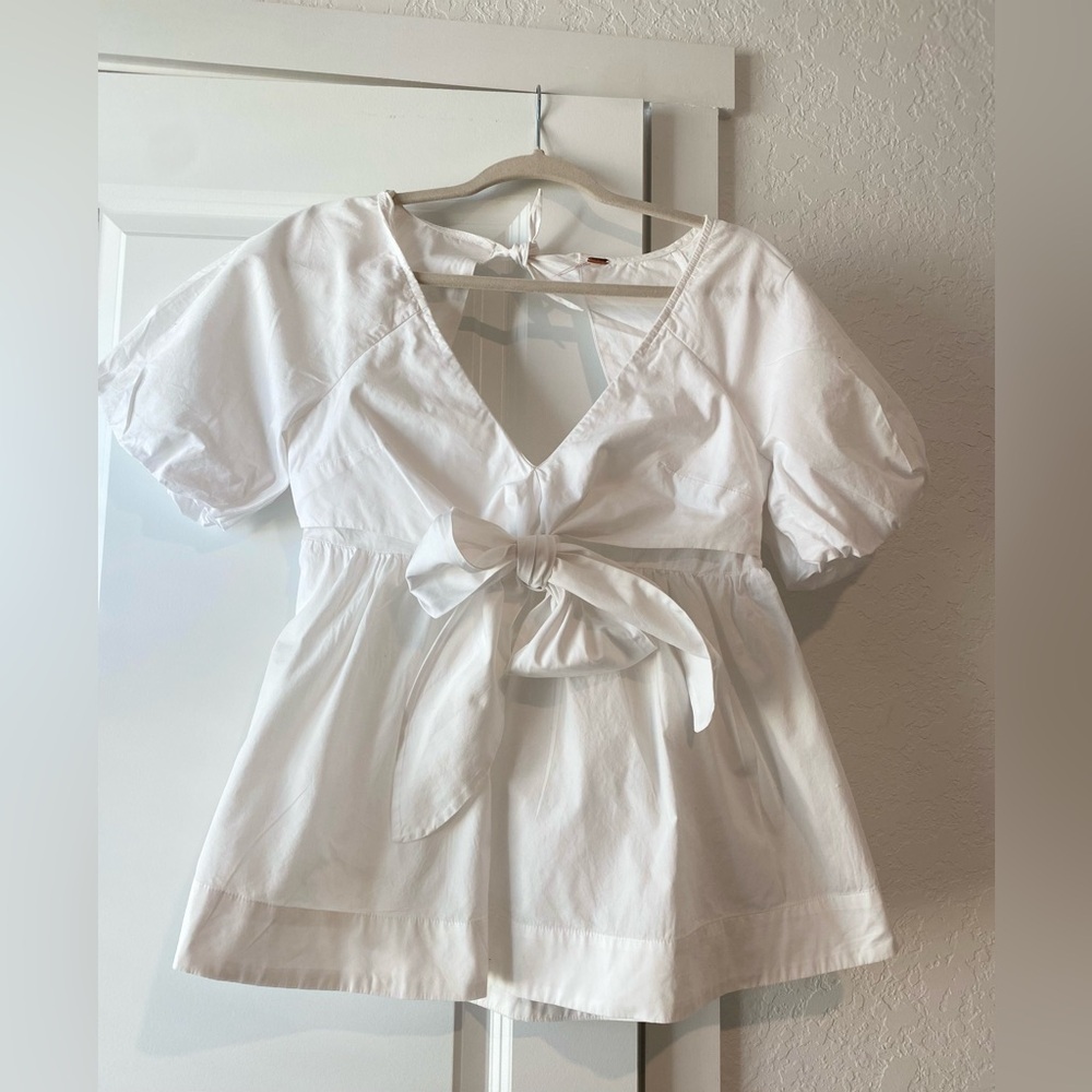 Free People White Puff Sleeve Mini Dress